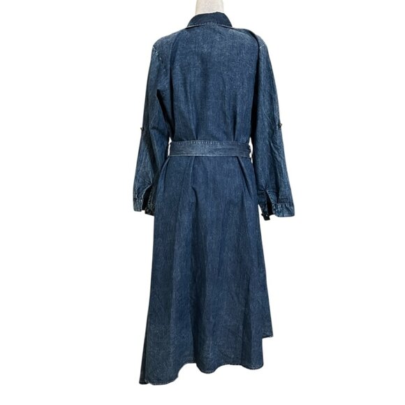 Ashley Stewart Denim Shirt Dress Size 12 Belted Midi Blue Chambray Button Down - Picture 3 of 11